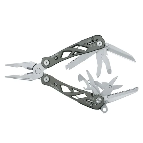 Gerber Multi-Tool Suspension - Typ: Multitool - Anzahl Funktionen: 11 - Funktionen: Dosenöffner - Drahtschneider - Flaschenöffner - Messer - Sägemesser - Schere - Schraubenzieher - Zange - Einhandklinge: Nein - Verriegelung: Keine - Klingenlänge: 152 mm