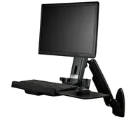 StarTech.com Wall Mount Workstation - Articulating Full Motion Standing Desk with Ergonomic Height Adjustable Monitor & Keyboard Tray Arm - Mouse & Scanner Holders - Single VESA Display - TAA