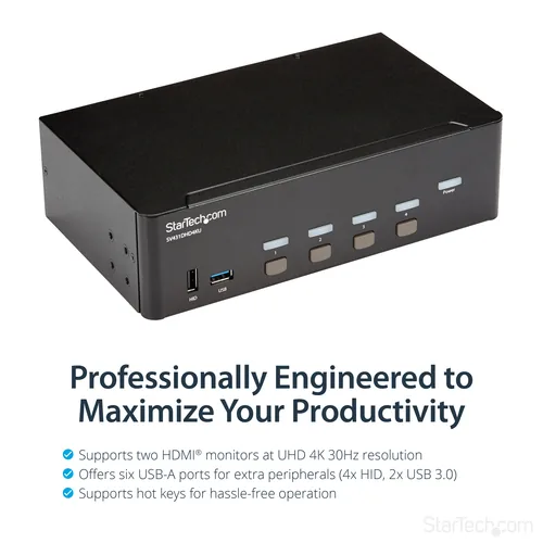STARTECH.COM KVM Switch HDMI 4 Port - 4K 30 Hz - KVM Extender fr HDMI - KVM HDMI Umschalter