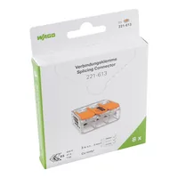 WAGO Steckklemme COMPACT 3 x 0.5-6 mm2, 8 Stück - Verwendung Klemmen: Drähte + Litzen - E-Nr.: 55103100 - Typ: Klemme - Klemmstellen: 3 × - Detailfarbe: Orange - Transparent - Eigenschaften Hausinstallation: Betätigungshebel