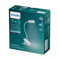 Philips LED Schreibtischleuchte Donutclip, 2.3W, 4000K, USB, weiss - Betriebsart: Netzbetrieb - Lampensockel: LED fest verbaut - Farbtemperatur Kelvin: 4000 K - Gesamtleistung: 3 W - Farbwiedergabeindex CRI: 90 - Dimmbar: dimmbar