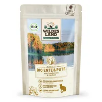 Wildes Land Nassfutter Adult BIO Ente & Pute 85 g - Tierbedürfnis: Kein besonderes Bedürfnis - Geschmacksrichtung: Geflügel - Zertifikate: EU BIO - Fleischsorte: Pute - Packungsgrösse: 85 g - Futtereigenschaft: Getreidefrei - Ohne künstliche Zusätze - Bio