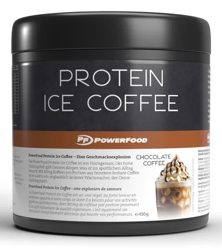 PowerFood One Protein Ice Coffee Dose 450g, Chocolate Coffee - Produktionsland: Deutschland - Anwendungszweck: Muskelaufbau - Einnahme: Nicht relevant - Gewicht pro Einheit: 450 g - Verpackungseinheit: 1 Stück - Sportart: Fitness