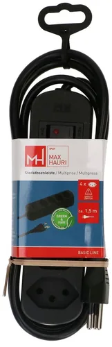 Max Hauri Steckdosenleiste Basic Line 4x Typ 13 sw Schalter Green+Fair - Einsatzgebiet: Indoor - Detailfarbe: Schwarz - Kinderschutz: Nein - Steckertyp Ausgang: T13 - Schalter: Ja - Steckdosenanzahl: 4