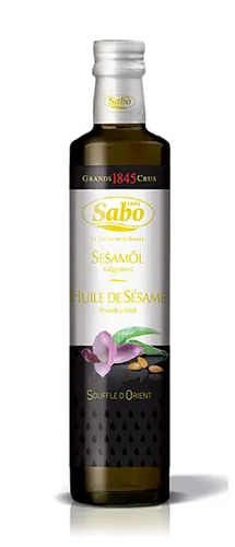 Sabo Sesamöl Grand Crus 0.25 l - Produkttyp: Spezialitäten - Nährwertangabe pro: 100 ml - Energiegehalt (in kj): 3400 KJ - Energiegehalt (in kcal): 828 Kcal - Fett: 92 g - Gesättigte Fettsäuren: 14 g