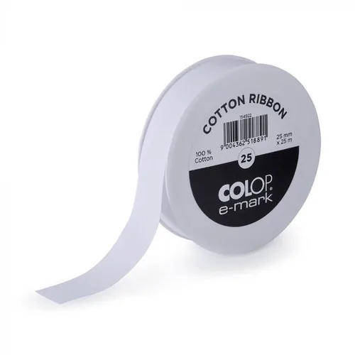 Colop Textilband e-mark 25 mm x 25 m, Weiss - Breite: 25 mm - Länge: 25 m - Verpackungseinheit: 1 Stück - Detailfarbe: Weiss - Band-Art: Textilband