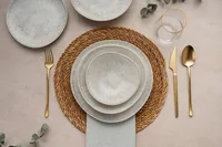 Hermia Geschirr-Set Beige/Grau - Material: Porzellan - Teller Typ: Speiseteller - Detailfarbe: Beige - Grau - Form: Oval