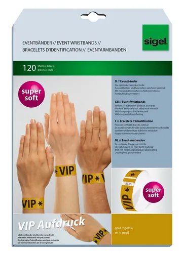 SIGEL Eventbänder Super Soft, Gold EB217 Aufdruck VIP,255x25mm,120 ST