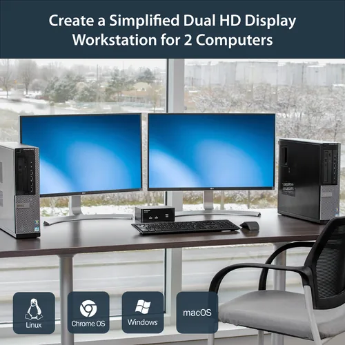 StarTech.com 2 Port Dual DisplayPort USB KVM Switch mit Audio - DisplayPort Desktop KVM Umschalter mit USB Hub - 4xUSB Buchse 2xDP Buchse - K