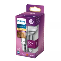 Philips Lampe LEDcla 60W E27 R63 WW D 36D Warmweiss (WW) - Energieeffizienzklasse EnEV 2020: F - Lampensockel: E27 - Farbtemperatur Kelvin: 2700 K - Gesamtleistung: 4.5 W - Dimmbar: dimmbar - Zusätzliche Ausstattung: EyeComfort