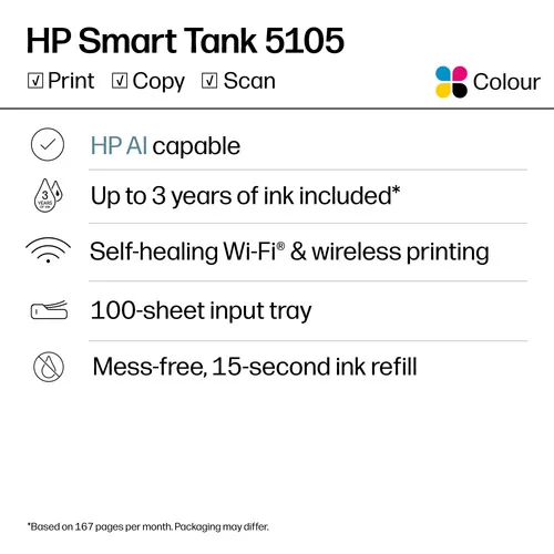 HP Smart Tank 5105 All-in-One Printer Thermal Inkjet A4 4800 x 1200 DPI 12 Seiten pro Minute WLAN