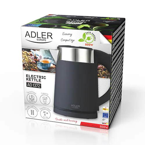Adler AD 1372B electric kettle 0.6 L 800 W Black, Metallic