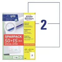 Avery Zweckform Universal-Etiketten 210 x 148 mm,130 Etiketten / 65 Bogen - Klebehaftung: Selbstklebend - Drucker Kompatibilität: Inkjet - Laser - Anzahl Blatt: 65 × - Papierformat: A4 - Anzahl Etiketten: 130 - Etikettengrösse: 210 x 148 mm
