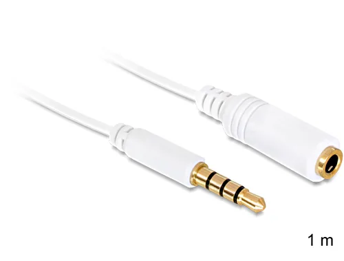 Delock Audio-Kabel 3.5 mm Klinke - 3.5 mm Klinke 1 m - Kabeltyp: Verlängerungskabel - Audioanschluss Seite A: 3.5 mm Klinke - Audiokanäle: Stereo - Audioanschluss Seite B: 3.5 mm Klinke - Detailfarbe: Weiss - Länge: 1 m