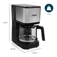 Princess Filterkaffeemaschine Compact 12 Schwarz/Silber - Detailfarbe: Schwarz - Silber - Anzahl Tassen: 12 - Ausstattung: Anti-Rutsch-Füsse - Anti-Tropfsystem - Herausnehmbarer Filter - Kaffeekannenfunktion