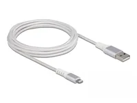Delock USB 2.0-Kabel USB-A - Lightning 3 m - Kabeltyp: Daten- und Ladekabel - Detailfarbe: Weiss - USB Standard: 2.0 (480 Mbps) - USB Anschluss 2 (Endgerät): Lightning - USB Anschluss 1 (Quelle): USB-A - Besondere Eigenschaften: Apple MFI zertifiziert