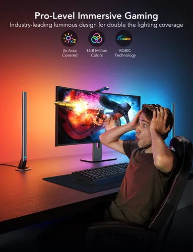 Govee Pro Gaming-Licht DreamView G1, RGBIC, WiFi - Lampensockel: LED fest verbaut - Farbtemperatur Kelvin: Keine Angabe - Aussenanwendung: Nein - Gesamtleistung: 36 W - Leuchten Kategorie: Starterset - Lichtfarbe: RGBIC - farbig (IC-Chip)