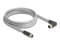 Delock M12 Kabel L-kodiert 5 Pin Stecker rechts gewinkelt zu Buchse gerade PUR schleppkettentauglich 1 m grau