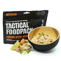 Tactical Foodpack Hauptgericht Lachsnudeln mit Weisswein - Produkttyp: Fisch - Nährwertangabe pro: Portion - Energiegehalt (in kj): 2168 KJ - Energiegehalt (in kcal): 520 Kcal - Fett: 24 g - Gesättigte Fettsäuren: 13 g