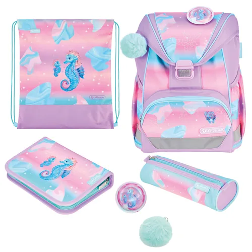 Herlitz Schulthek-Set UltraLight Plus Ocean 16 l - Altersempfehlung ab: 6 Jahren - Wasserabweisend: Ja - Detailfarbe: Pink - Blau - Gewicht: 750 g - Volumen: 16 l - Motiv: Meerestiere