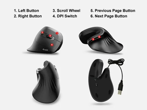 Equip Ergonomische Maus USB-A-C Stker 1.80m Rechts schwarz