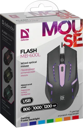 Defender FLASH MB-600L mouse Gaming Ambidextrous USB Type-A Optical 1200 DPI