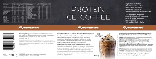 PowerFood One Pulver Protein Ice Coffee Dose 900g, Ice Coffee - Produktionsland: Deutschland - Anwendungszweck: Muskelaufbau - Einnahme: Nicht relevant - Gewicht pro Einheit: 900 g - Verpackungseinheit: 1 Stück - Sportart: Fitness