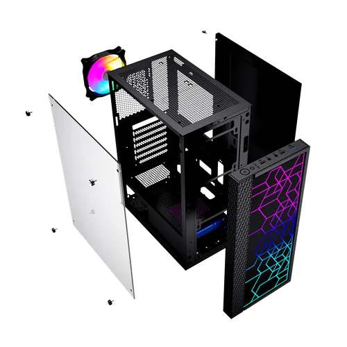 Gembird Fornax 2500 ARGB Gaming ATX computer case, Midi Tower, backlight,  Black