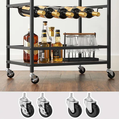 VASAGLE Bartrolley mit Flaschenhalterung 60 x 75 cm, Braun - Tiefe: 40 cm - Breite: 60 cm - Höhe: 75 cm - Detailmaterial: Spanplatte - Stahl - Grundmaterial: Holz - Metall