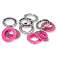 Prym Ösen mit Scheiben 15 Stück, Pink-Silber - Verpackungseinheit: 15 Stück - Detailfarbe: Pink - Silber - Produkttyp: Ösen
