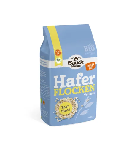 Bauck Mühle Haferflocken Zartblatt 425 g - Produkttyp: Getreide - Nährwertangabe pro: 100 g - Energiegehalt (in kj): 1560 KJ - Energiegehalt (in kcal): 370 Kcal - Fett: 6.7 g - Davon gesättigte Fettsäuren: 1.1 g