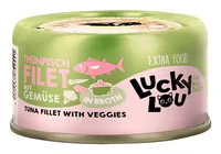Lucky Lou Extra Food Thunfisch mit Gemüse in Sud, 70 g - Tierbedürfnis: Kein besonderes Bedürfnis - Geschmacksrichtung: Gemüse - Fisch - Zertifikate: Keine Zertifizierung - Fleischsorte: Thunfisch - Futtereigenschaft: Getreidefrei - Ohne künstliche Zusätz