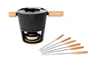Stöckli Fleischfondue-Set Titlis 8 Teile, Hellbraun/Schwarz - Anzahl Personen: 6 - Materialtyp: Metall - Material: Eisen - Betriebsart: Pastenbrenner - Kompatible Kochfelder: Induktion - Detailfarbe: Hellbraun - Schwarz