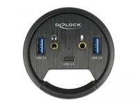 Delock Tisch-Hub USB 3.0 Typ A/C + HD Audio - Stromversorgung: USB - Anzahl Ports: 3 - Detailfarbe: Schwarz - USB Standard: 3.0/3.1/3.2 Gen 1 (5 Gbps) - USB Anschluss 2 (Endgerät): USB A - USB C - USB Anschluss 1 (Quelle): USB A
