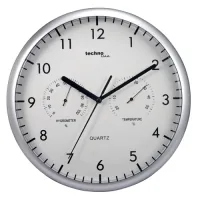 Technoline Wanduhr WT650 Ø 26 cm Silber - Uhrtyp: Analog - Betriebsart: Batteriebetrieb - Funksignal: Nein - Funktionen: Hygrometer - Temperaturanzeige - Zeit - Form: Rund - Detailfarbe: Silber