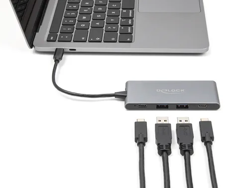 Delock USB-Hub 2 x USB Typ-A / 2 x USB Type-C 10 Gbps - Stromversorgung: USB-C - Anzahl Ports: 4 - Detailfarbe: Grau - USB Standard: 3.1 Gen 2 (10 Gbps) - USB Anschluss 2 (Endgerät): USB A - USB C - USB Anschluss 1 (Quelle): USB C