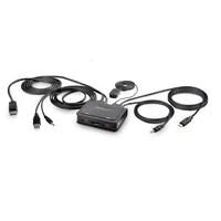 StarTech.com 2-Port Hybrid USB-C DisplayPort Cable KVM Switch, 4K 60Hz, Compact KVM with 6ft/1.8m USB-A/DisplayPort/Audio &amp; 4ft/1.2m USB-C Integrated Host Cables, Bus Powered - Remote Push Button/Hotkey Switching (C2-D46-UAC-CBL-KVM)