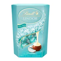 Lindt Schokoladen-Pralinen Lindor Kugeln Kokos 200 g - Produkttyp: Frucht - Nährwertangabe pro: 100 g - Energiegehalt (in kj): 2604 KJ - Energiegehalt (in kcal): 627 Kcal - Fett: 48 g - Gesättigte Fettsäuren: 35 g
