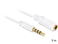 Delock Audio-Kabel 3.5 mm Klinke - 3.5 mm Klinke 5 m - Kabeltyp: Verlängerungskabel - Audiokanäle: Stereo - Audioanschluss Seite A: 3.5 mm Klinke - Audioanschluss Seite B: 3.5 mm Klinke - Detailfarbe: Weiss - Länge: 5 m