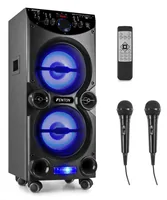 Fenton Lautsprecher LIVE2104 Karaoke Maschine Schwarz - Lautsprecher Kategorie: Aktiv - Bauweise: Andere - Multifunktionsbox - Eigenschaften: Integrierter MP3 Player - Fernbedienbar - Rollen - Equalizer - Integrierter DSP - Bluetooth Audio Streaming - Int