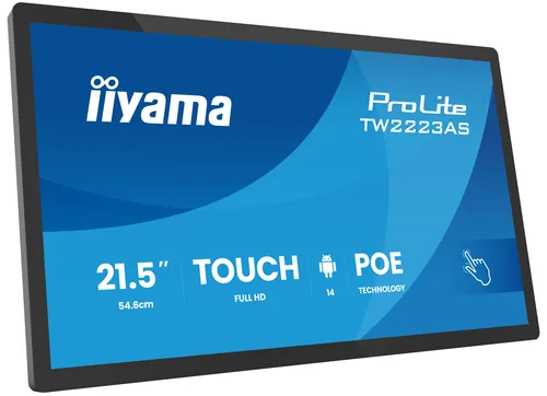 iiyama Touch Display ProLite TW2223AS-B3P Projiziert-kapazitiv - Energieeffizienzklasse: Keine - Detailfarbe: Schwarz - Bildschirmdiagonale in Zoll: 21.5  - Auflösung: 1920 x 1080 (Full HD) - Schnittstellen: 3.5 mm Klinke - Bluetooth - HDMI - RJ-45 (LAN) 