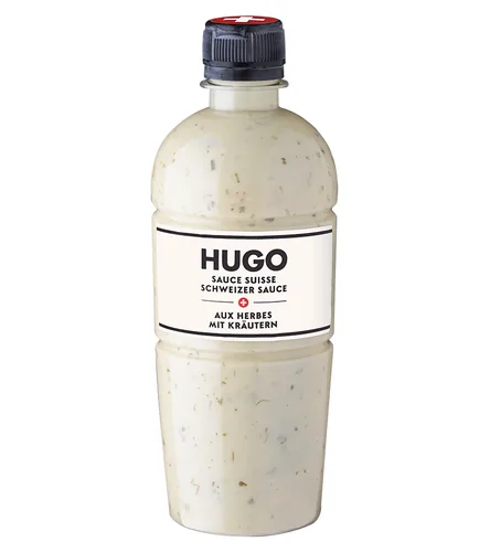 Hugo Reitzel Schweizer Salatsauce Kräuter 450 ml - Produkttyp: Salatsaucen - Nährwertangabe pro: 100 ml - Energiegehalt (in kj): 1030 KJ - Energiegehalt (in kcal): 249 Kcal - Fett: 26 g - Gesättigte Fettsäuren: 2.9 g