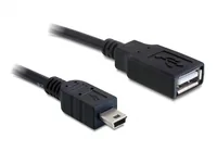 Delock USB 2.0-Adapterkabel  Mini-USB B - USB A 0.5 m - Kabeltyp: Adapterkabel - Detailfarbe: Schwarz - USB Standard: 2.0 (480 Mbps) - Länge: 0.5 m - USB Anschluss 2 (Endgerät): USB A - Geschlecht Anschluss 2 (Endgerät): Female (Buchse)