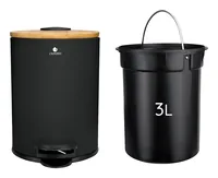 Exitoso 15794 trash can 3 L Round Stainless steel Bamboo, Black