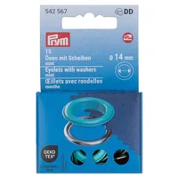 Prym Ösen mit Scheiben 15 Stück, Mint-Silber - Verpackungseinheit: 15 Stück - Detailfarbe: Silber - Mint - Produkttyp: Ösen