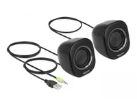 Delock PC-Lautsprecher Mini Stereo 3.5 mm Klinke, USB-Strom Schwarz - Audiokanäle: 2.0 - Detailfarbe: Schwarz - Schnittstellen: 3.5 mm Klinke - USB Typ A - Ausstattung: Lautstärkeregler