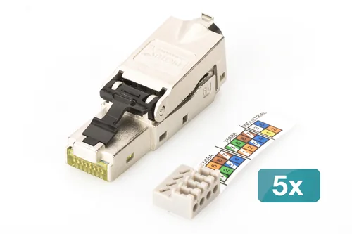 DIGITUS CAT 6A Feldstecker, STP mit Staubschutzkappe, Knickschutz - 5 Stk.
