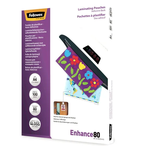 FELLOWES Laminiertasche A4 5302202 glanz, 80my selbstkl. 100 Stk