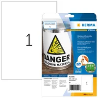 HERMA Outdoor-Etiketten 9500 210 x 297 mm, 10 Etiketten - Klebehaftung: Stark haftend - Wetterfest - Drucker Kompatibilität: Laser - Anzahl Blatt: 10 × - Papierformat: A4 - Anzahl Etiketten: 10 - Etikettentyp: Wetterfeste Etiketten