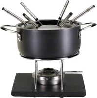 Nouvel Fleischfondue-Set Grey, 9-teilig - Anzahl Personen: 6 - Materialtyp: Metall - Material: Aluminiumguss - Betriebsart: Pastenbrenner - Kompatible Kochfelder: Feuer - Detailfarbe: Silber